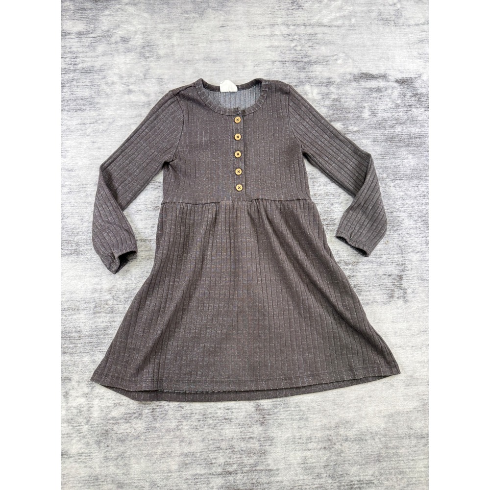 Cotton On Kids Girls Size 7 Charcoal Gray Ribbed Long Sleeve Henley Dress